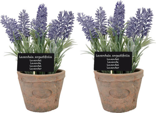 Shoppartners 2x Stuks Kunstplanten Lavendel In Terracotta Pot 23 Cm - Kunstplanten/nepplanten