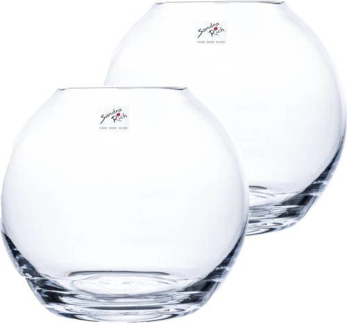 Sandra Rich Set Van 2x Stuks Bloemenvaas/vazen Van Transparant Glas 19 X 17 Cm - Vazen