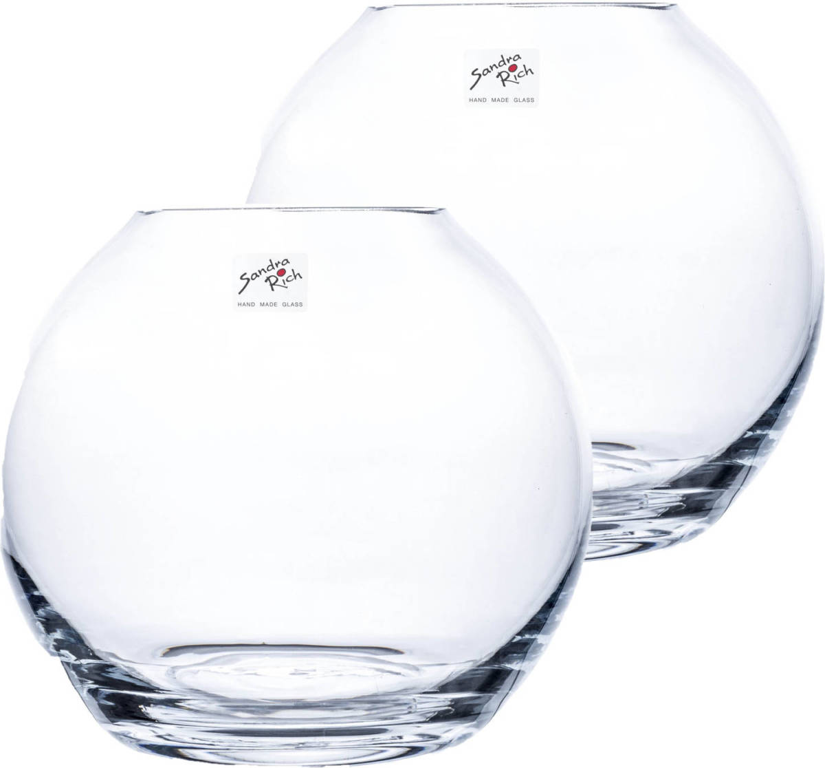 Sandra Rich Set Van 2x Stuks Bloemenvaas/vazen Van Transparant Glas 19 X 17 Cm - Vazen