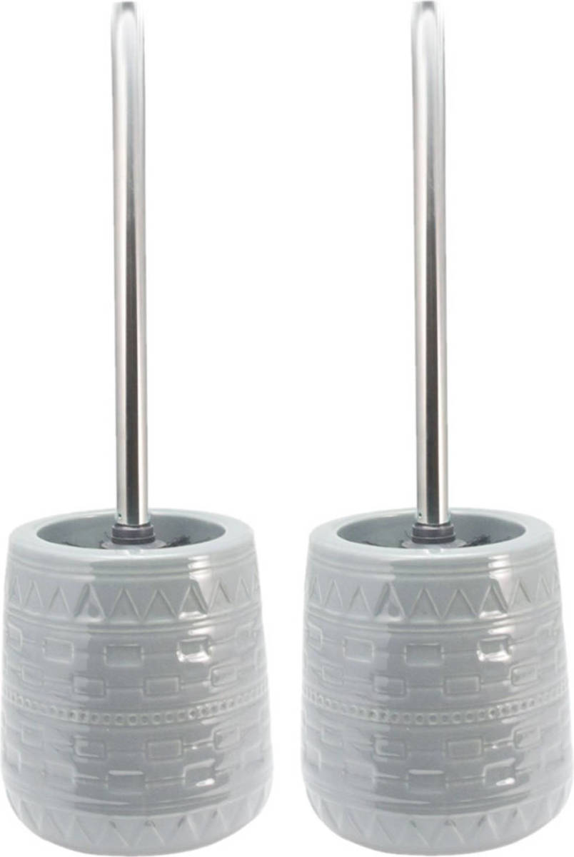 Shoppartners 2x Stuks Wc/toiletborstel Rvs 42 Cm Met Keramiek Toiletborstelhouder Grijs - Toiletborstels