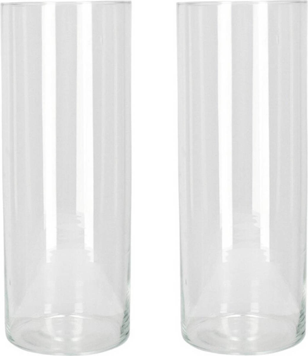 Shoppartners Set Van 2x Stuks Bloemenvaas/vazen Van Transparant Glas 40 X 15 Cm - Vazen