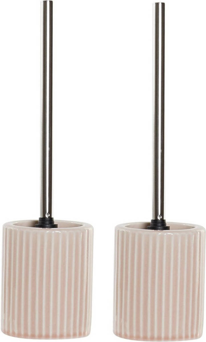 Shoppartners Set Van 2x Stuks Wc/toiletborstels 40 Cm Met Toiletborstelhouder Roze Keramiek - Toiletborstels