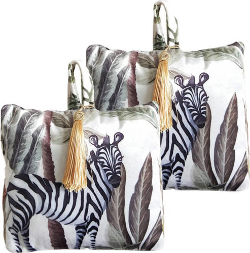 Shoppartners 2x Stuks Fluwelen Deurstoppers 18 Cm Zebra Print - Deurstoppers