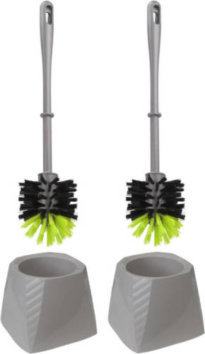 Shoppartners Set Van 2x Stuks Kunststof Wc-borstels/toiletborstels Met Houders Grijs/groen 37.5 Cm - Toiletborstels