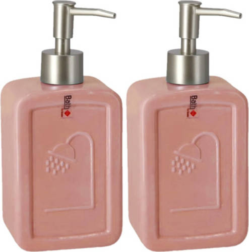 Shoppartners Set Van 2x Stuks Zeeppompjes/zeepdispensers Roze Keramiek 18 Cm - Zeeppompjes