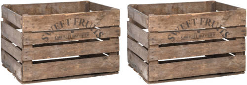 Shoppartners Set Van 2x Stuks Houten Opberg Fruitkisten/kratten 42 X 51 Cm - Aardappel/appel Kratjes/kistjes - Fruit Opslagkisten