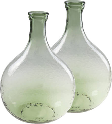 Cosy @ Home 2x Stuks Flesvazen Glas Groen 27 X 40 Cm - Vazen