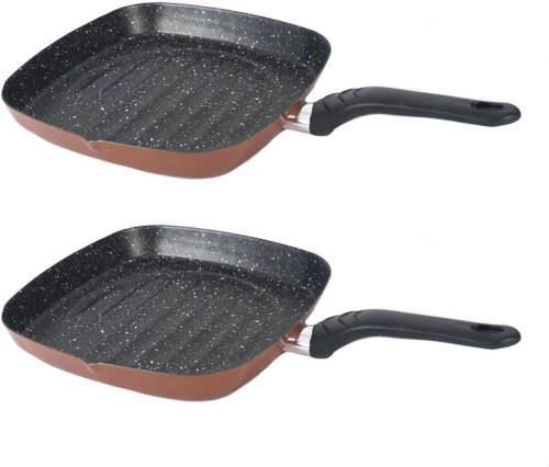 Shoppartners Set Van 2x Stuks Aluminium Grillpan Burgos Vierkant Met Anti-aanbak Laag 27 Cm - Grilpannen