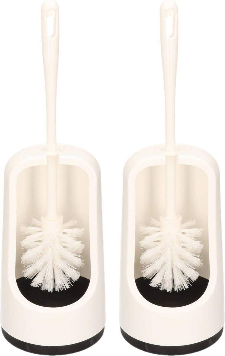 Shoppartners 2x Stuks Wc-borstels/toiletborstels Inclusief Houder Wit 41 Cm Van Kunststof - Toiletborstels