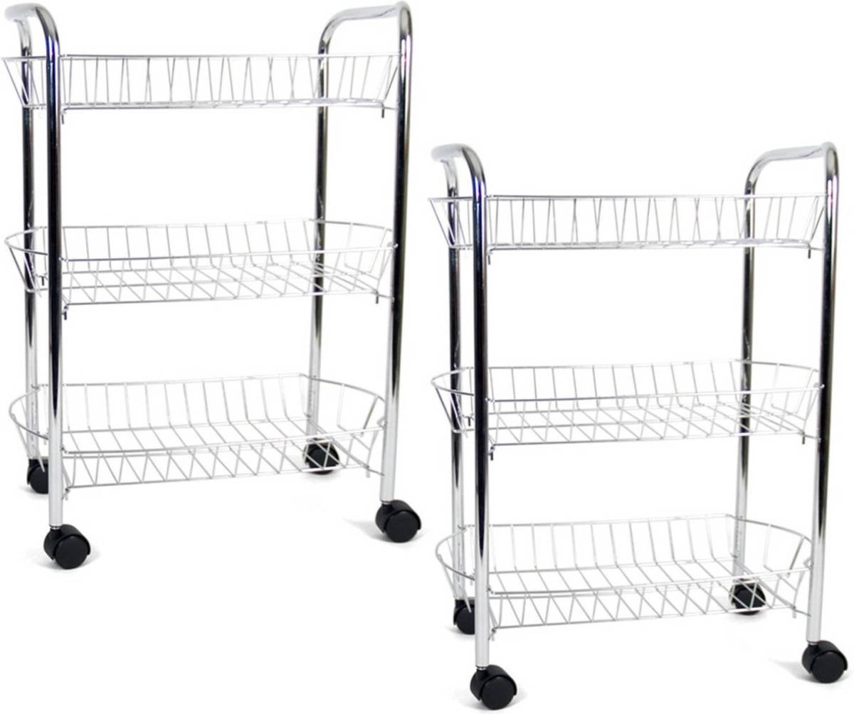Shoppartners Set Van 2x Stuks Verchroomde Keuken Trolleys Met Manden 50 X 26 X 63 Cm - Opberg Trolley