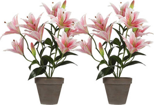 Shoppartners 2x Roze Tigerlily/tijgerlelie Kunstplanten 47 Cm In Pot - Kunstplanten