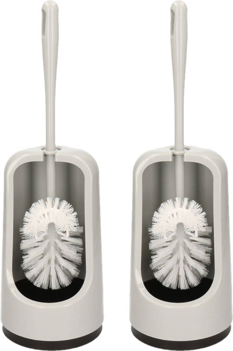 Shoppartners 2x Stuks Wc-borstels/toiletborstels Met Randreiniger En Houder Licht Grijs 41 Cm Van Kunststof - Toiletborstels