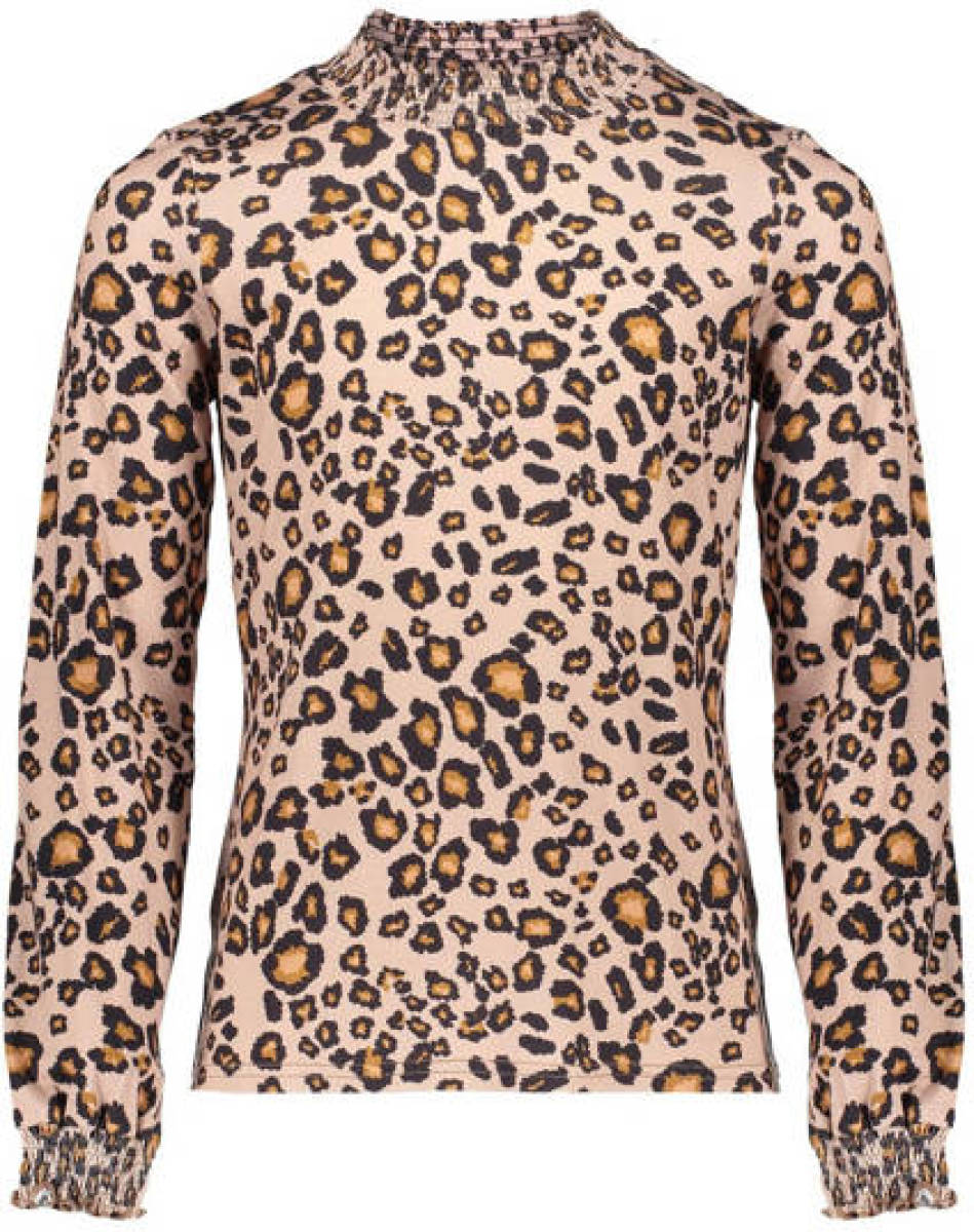 Geisha top met dierenprint zand/zwart