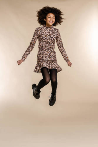 Geisha top met dierenprint zand/zwart