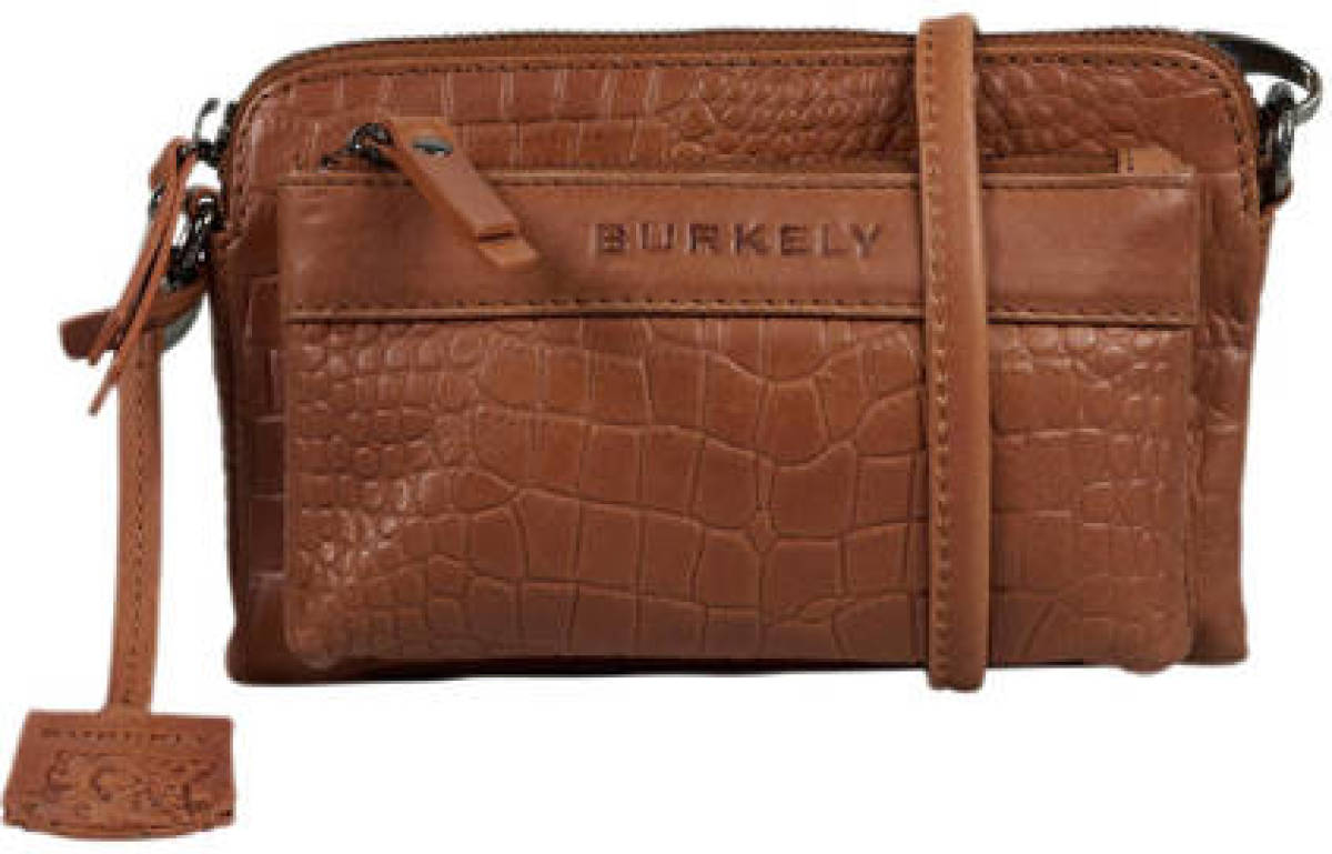 Burkely leren crossbody tas Casual Carly Mini met crocoprint cognac