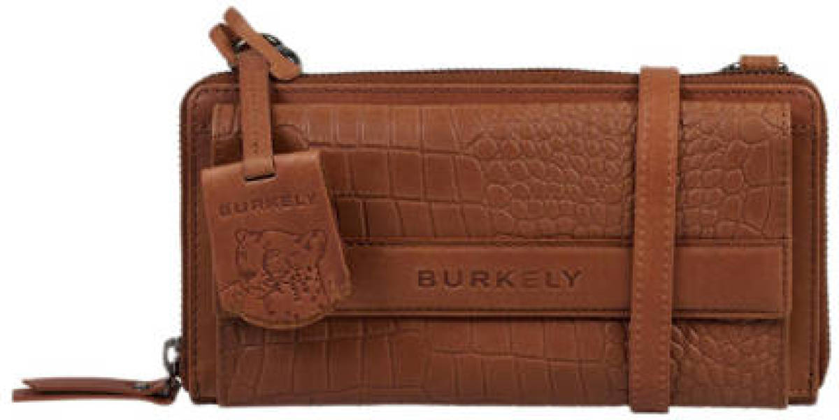 Burkely leren telefoontasje Casual Carly met crocoprint cognac