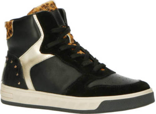 HIP H1249 leren sneakers met panterprint zwart
