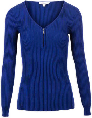 Morgan geribde longsleeve met rits blauw