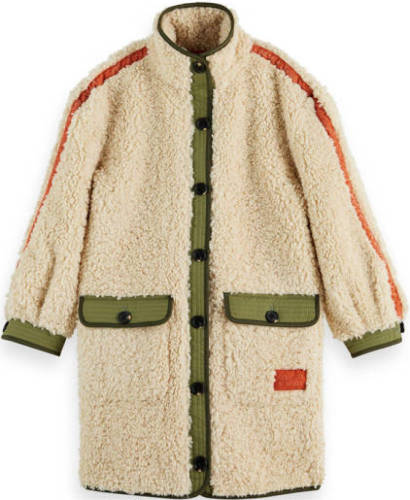 Scotch & Soda teddy winterjas beige/groen/oranje