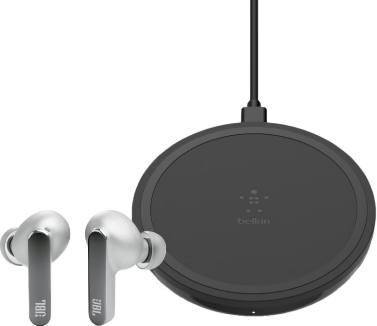 JBL Live Pro 2 Zilver + Belkin Boost Up Draadloze Oplader 10W Zwart