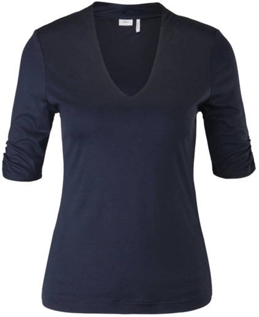 s.Oliver BLACK LABEL slim fit T-shirt van viscose in donkerblauw