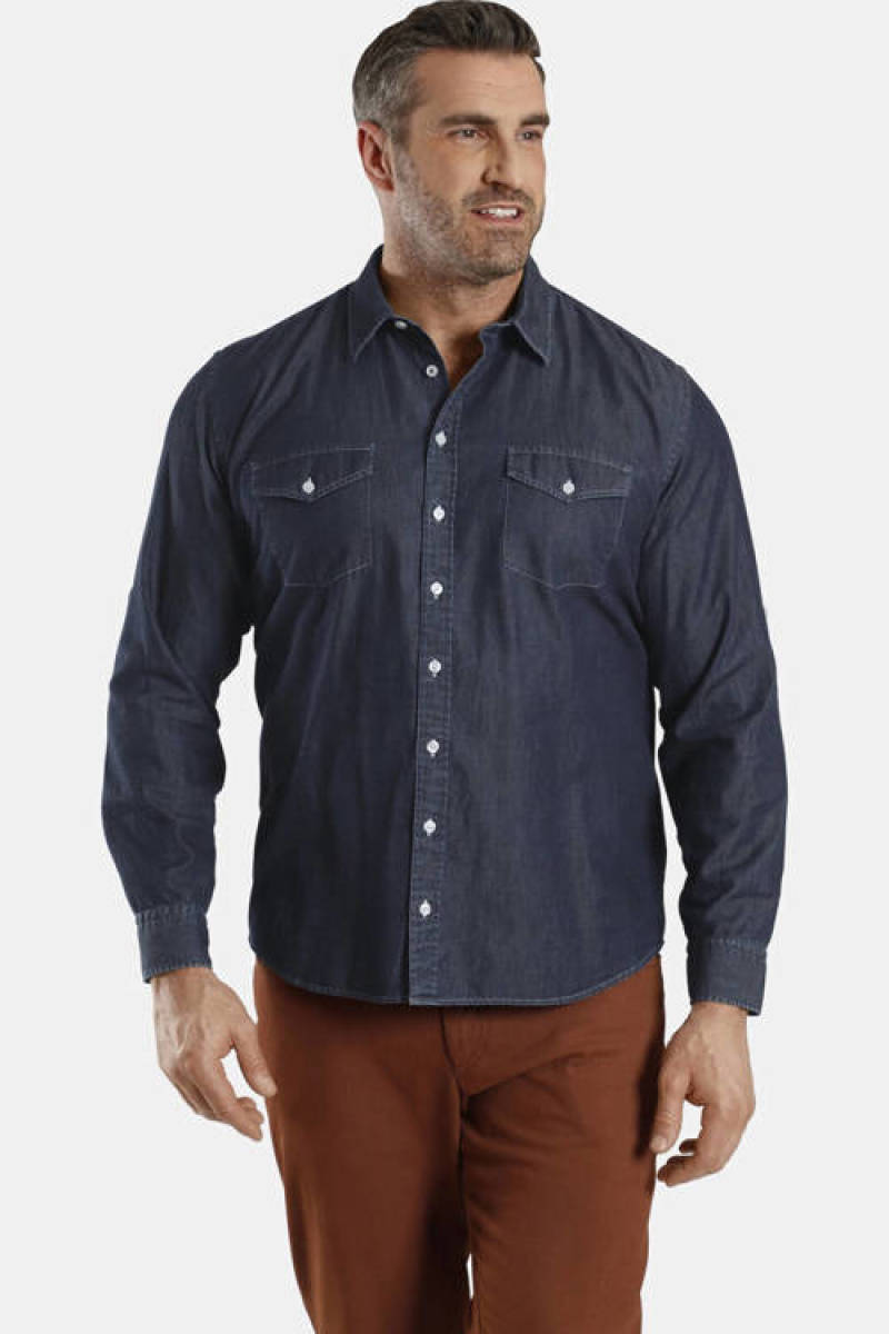 Charles Colby regular fit denim overhemd Duke DAIRE Plus Size donkerblauw