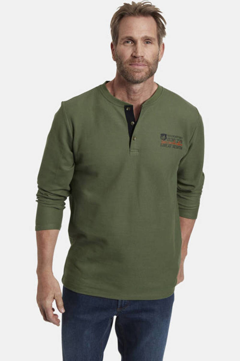 Jan Vanderstorm regular fit longsleeve IVOR Plus Size olijfgroen
