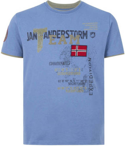 Jan Vanderstorm regular fit T-shirt SÖLVE Plus Size met printopdruk lichtblauw
