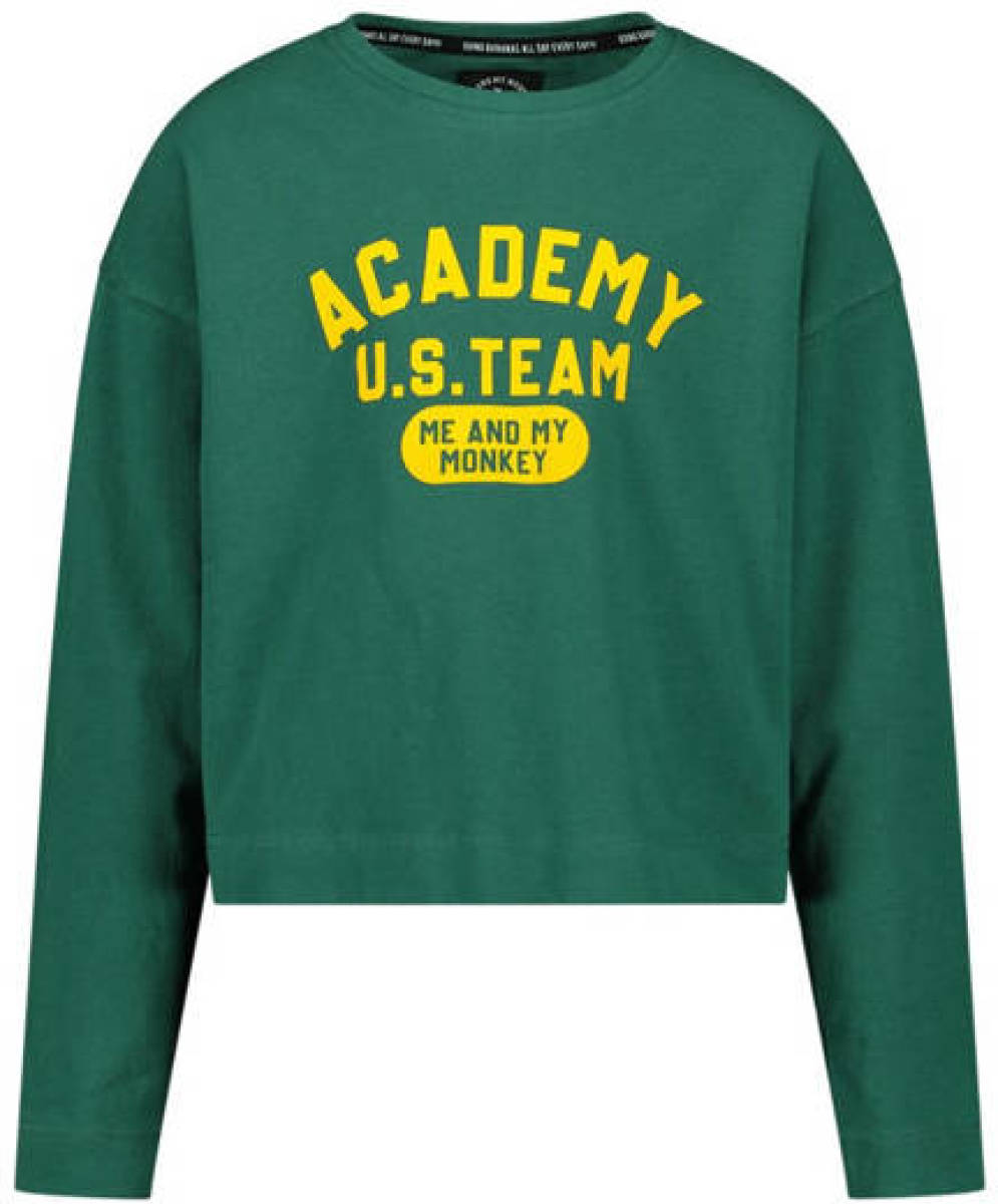 Me & My Monkey sweater Kicky met tekst groen