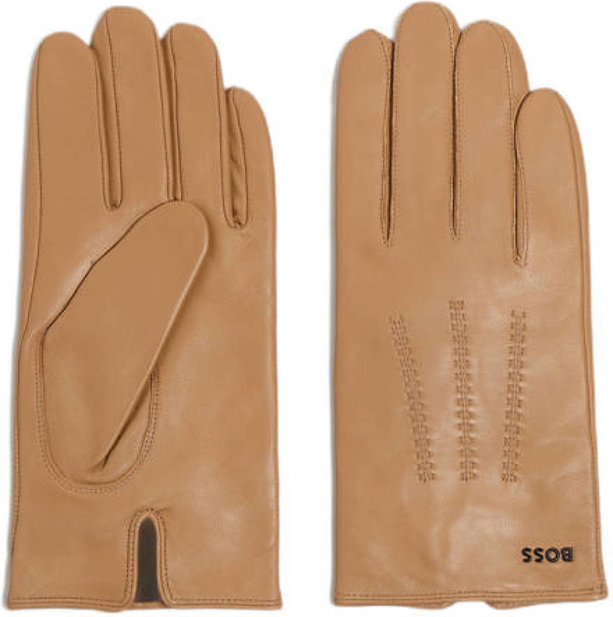 BOSS leren handschoenen met logo beige