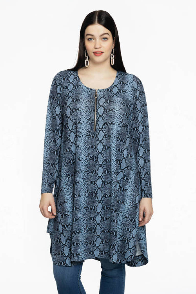 Yoek tuniek met dierenprint en plooien blauw
