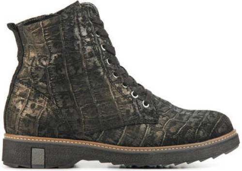 Waldlaufer 683801 leren veterboots met crocoprint brons