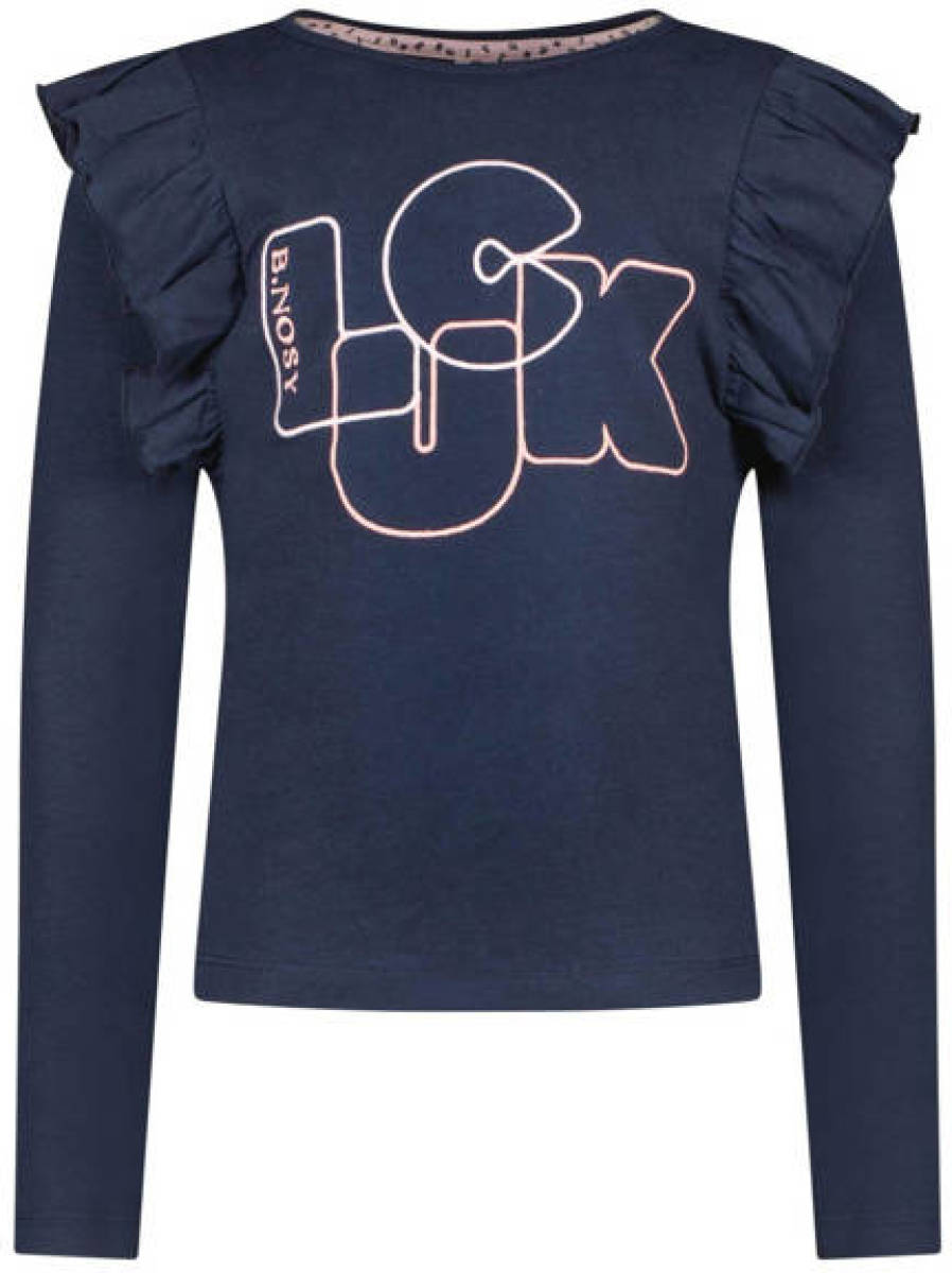 B.Nosy longsleeve met printopdruk en ruches donkerblauw