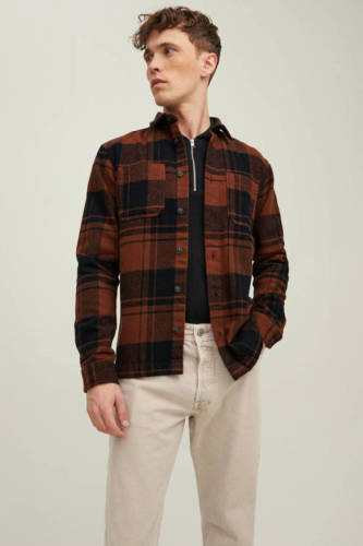 Jack & Jones ESSENTIALS geruit regular fit overhemd JJELOGAN cinnamon