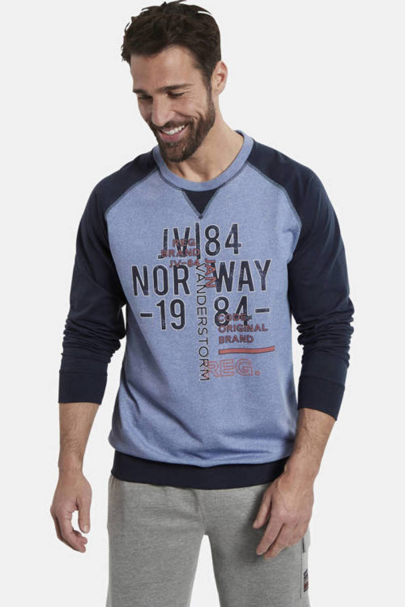 Jan Vanderstorm sweater OWEN Plus Size met printopdruk blauw