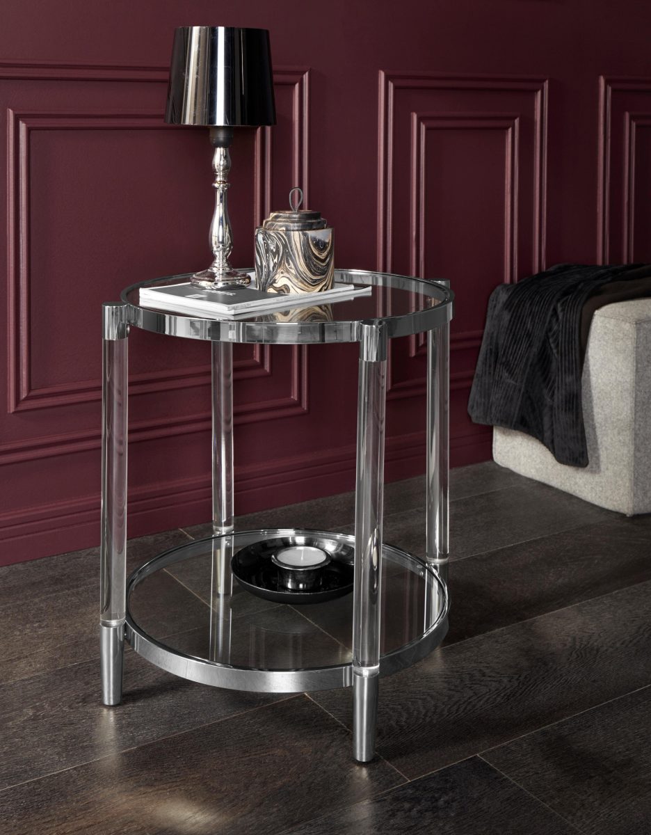 Leonique Bijzettafeltje Ceadda met metalen poten en een glazen blad, in 2 kleuren, breedte 61 cm