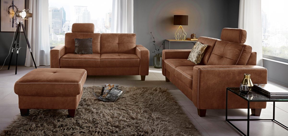 Places of Style Hocker CASORIA met dwarsnaad en veerkern