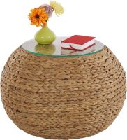 Home affaire Bijzettafeltje Cedarville van gevlochten waterhyacint, met een glazen blad, diameter 60 cm