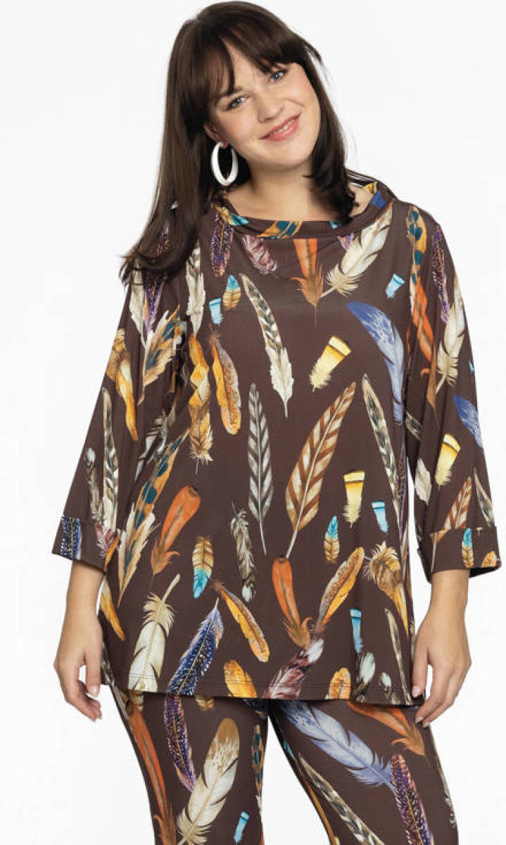 Yoek top met all over print bruin