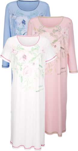 Nachthemden per 3 stuks met 3 verschillende mouwlengtes Harmony Wit/Roze/Lichtblauw