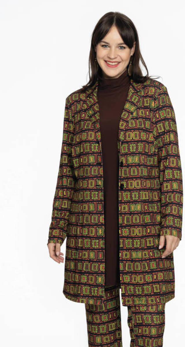 Yoek blazer met all over print bruin