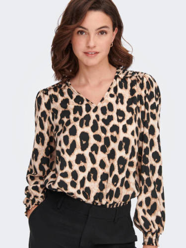 Only top met dierenprint en plooien bruin/zwart