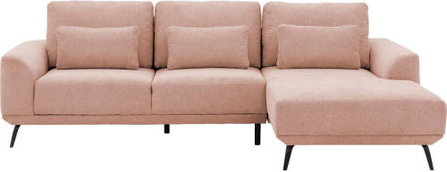 Goossens Excellent Hoekbank Princess - Elektrisch Uitschuifbaar roze, stof, 3-zits, elegant chic met chaise longue rechts