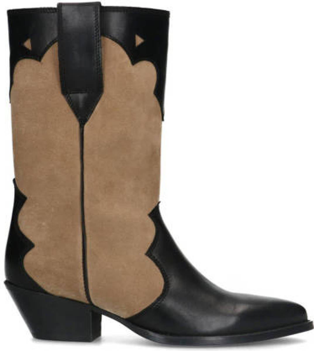 Sacha leren cowboylaarzen beige/zwart