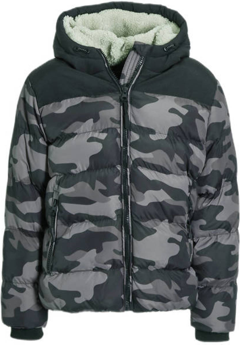 Orange Stars gewatteerde winterjas Kelvin met camouflageprint grijs/zwart