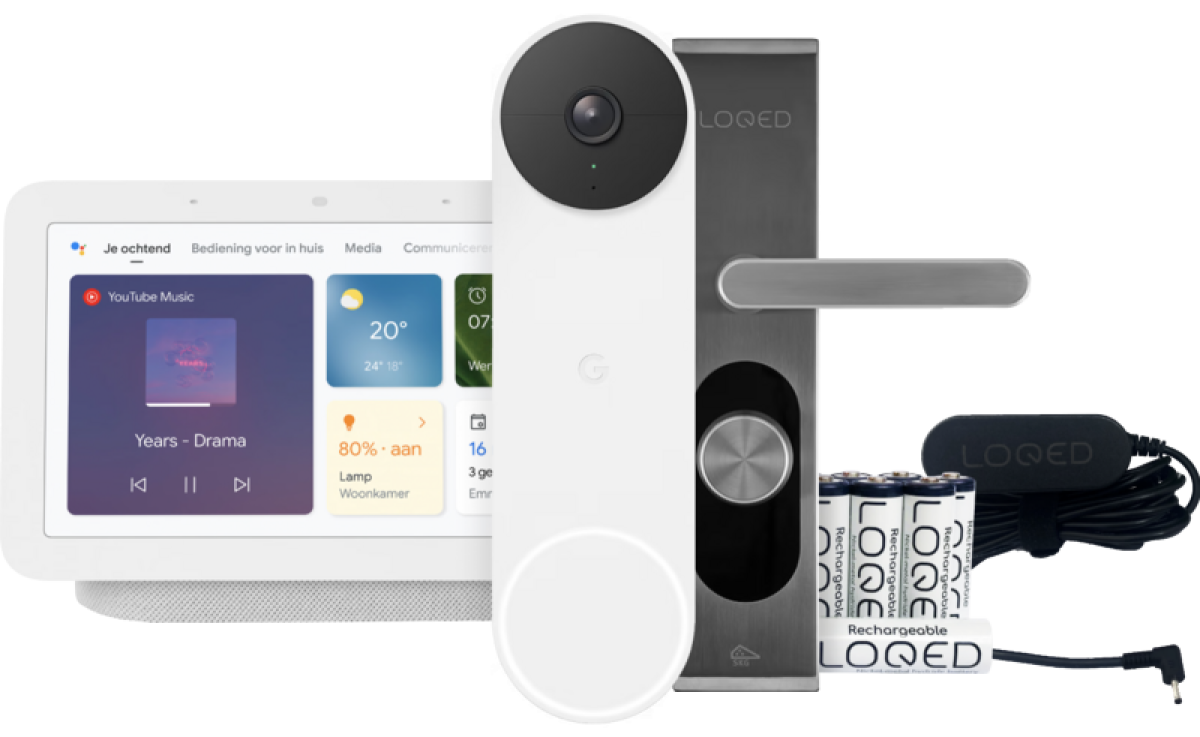 Google Nest Doorbell + Nest Hub + LOQED Touch Smart Lock + LOQD Power Kit