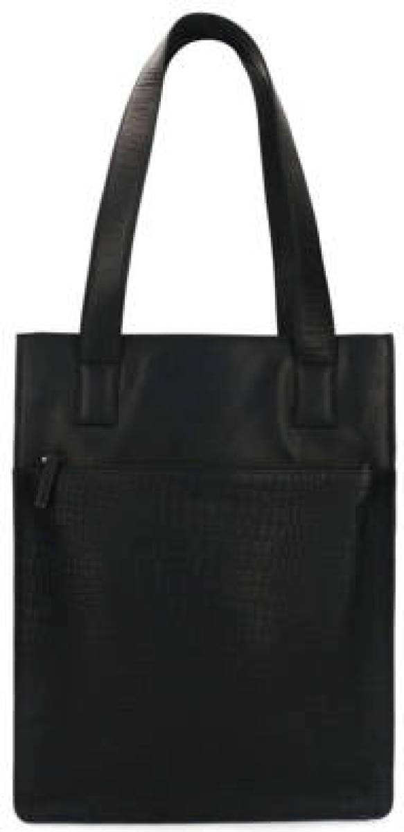 Manfield leren shopper met crocoprint zwart