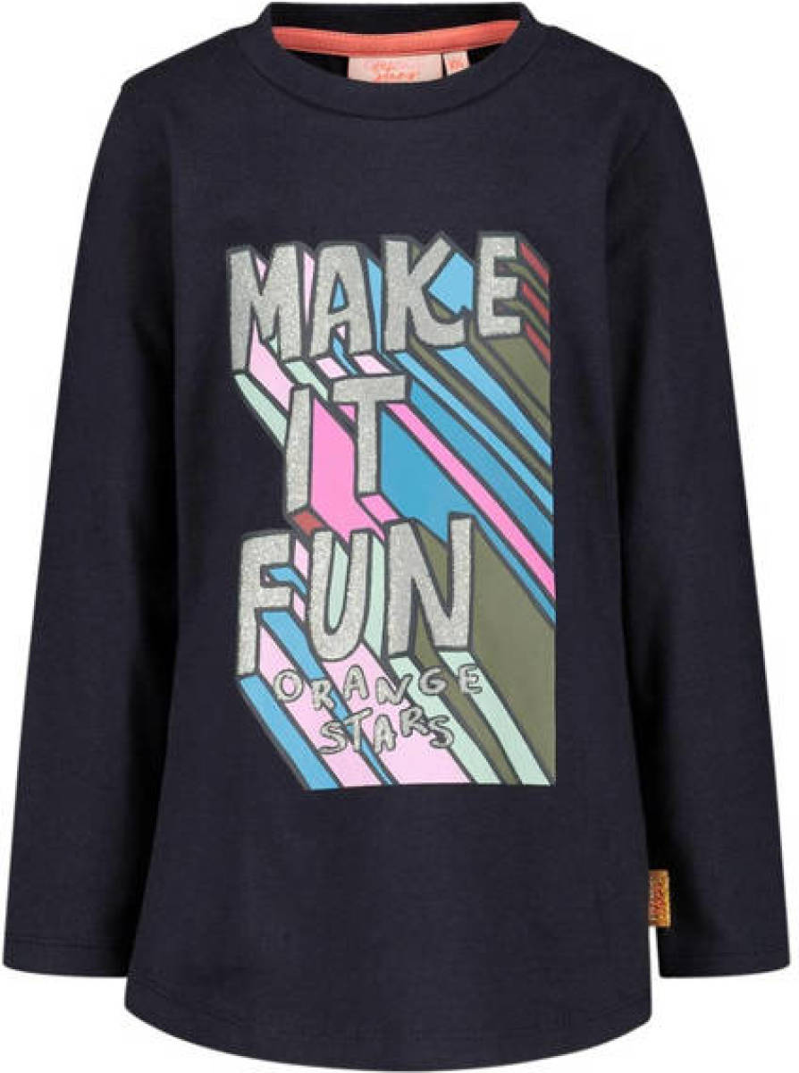 Orange Stars longsleeve Karin met tekst en glitters donkerblauw