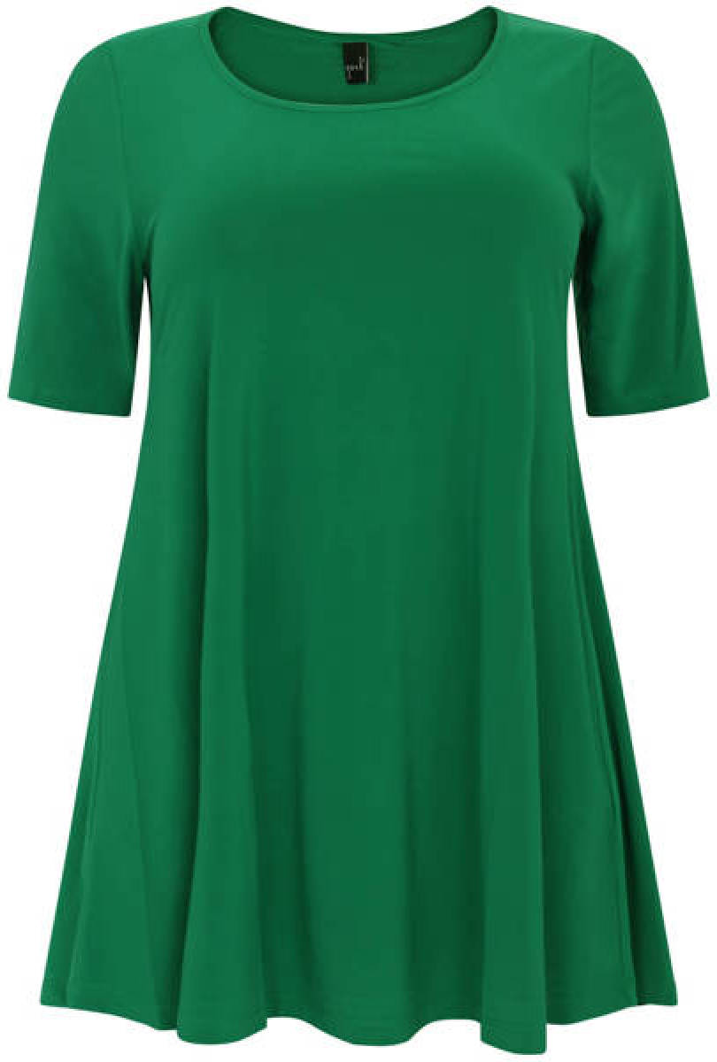 Yoek Travelstof top met plooien groen