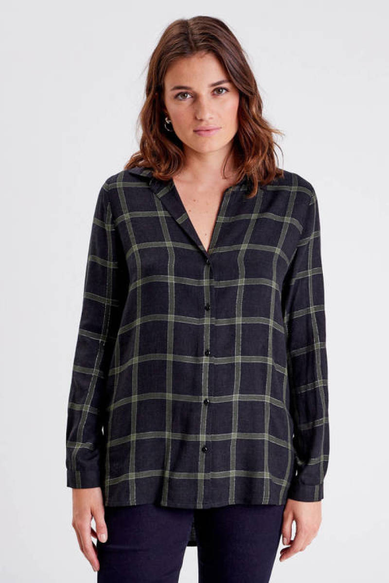 Cache Cache geruite top met wol zwart/groen